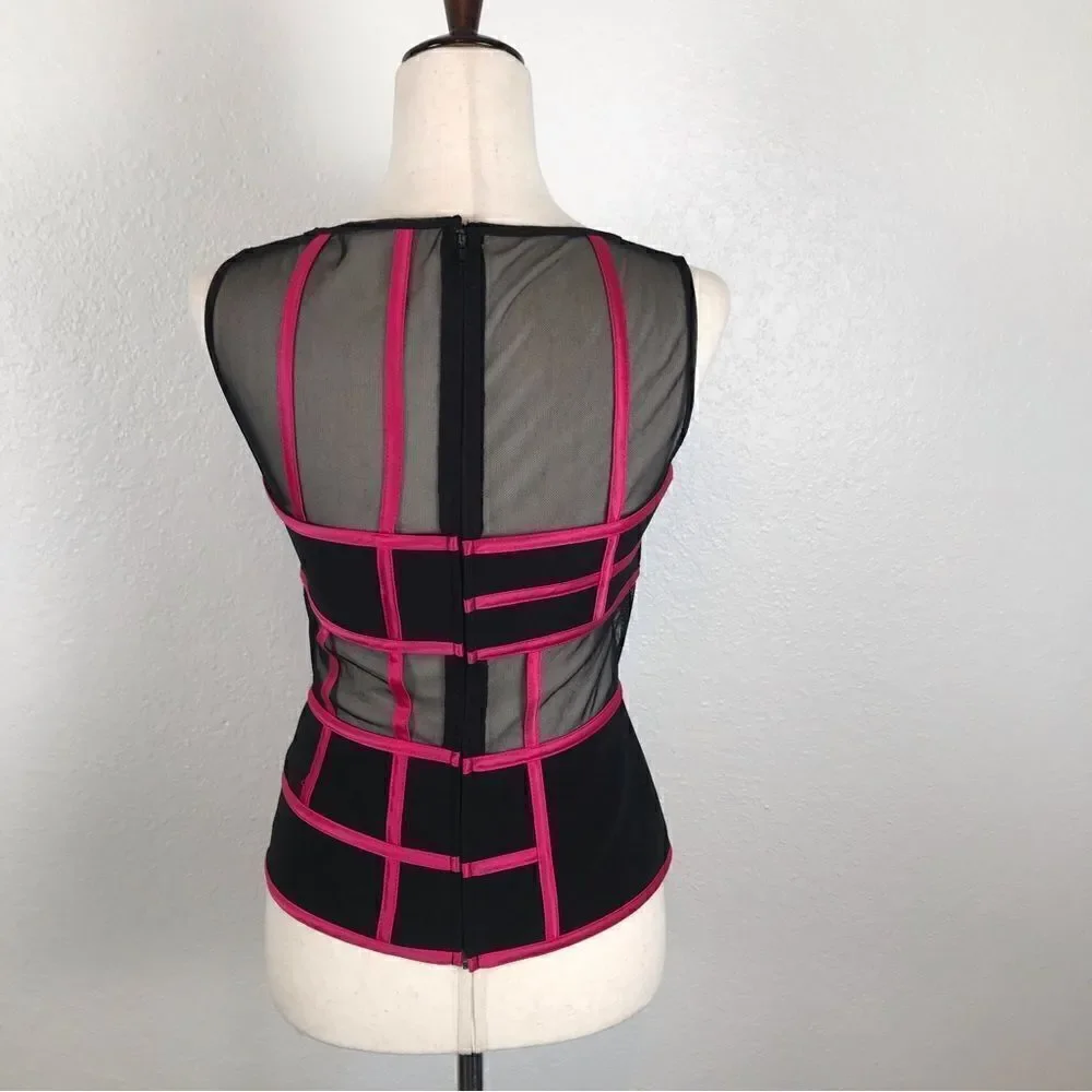 JS Collections‎ retro 60’s look sheer mesh color block sleeveless blouse 4
